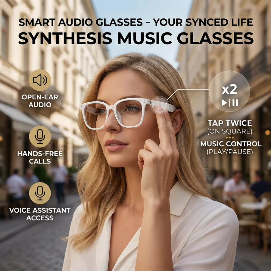 SENBONO KI-Übersetzungs-Smartbrille mit Bluetooth für 100+ Sprachen, Sonnenbrille mit Musikwiedergabe und Bluetooth-Anrufen für Herren in Weiß und Blau - Bild 2