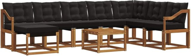vidaXL Outdoor-Sofagarnitur 9-teilig aus Akazienholz und Textilene in Schwarz und Natur mit UV-beständigen Kissen - Bild 1