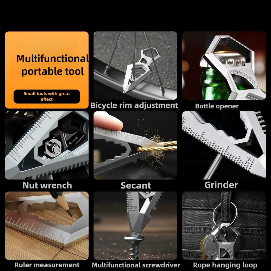 JIMIHOME EDC Multitool 10-in-1 Schlüsselanhänger in Silber mit Säge, Flaschenöffner und Boxöffner für Camping und Alltag - Bild 3