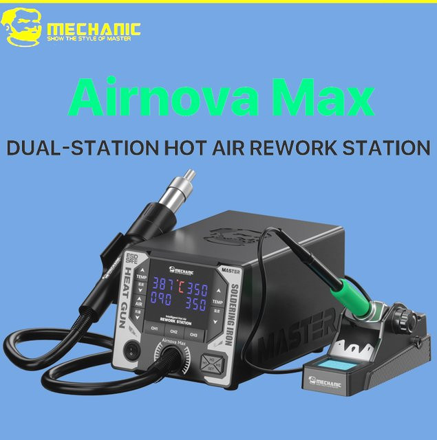 MECHANIC AirNova Max Dual-Station Lötstation mit Heißluftpistole und elektrischem Lötkolben in Schwarz - Bild 1