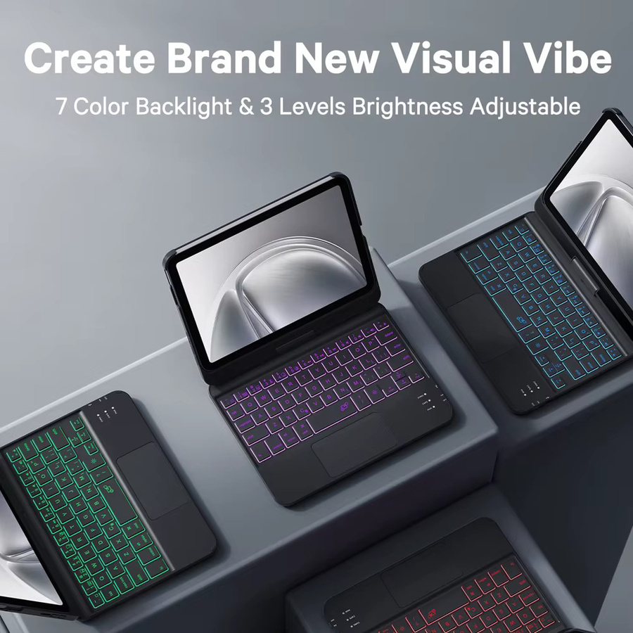 Drehbare Bluetooth-Tastaturhülle für Apple iPad Mini 7. und 6. Generation 8,3 Zoll mit RGB-Hintergrundbeleuchtung und Trackpad in Schwarz oder Silber - Bild 4