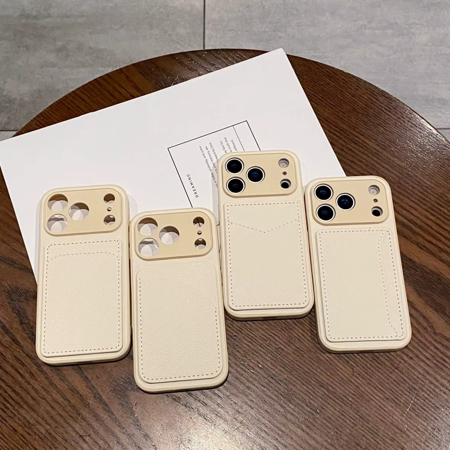 RPKKS Litschi-Leder Handyhülle mit Kartentasche für iPhone 11 bis iPhone 17 Air in Beige - Bild 4
