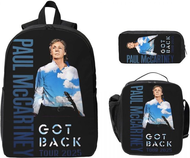 3er-Set Schultaschen-Set Paul McCartney Got Back Tour 2025 mit Rucksack, Federmäppchen und Brotdose von Fancy Style Studio in Schwarz - Bild 1