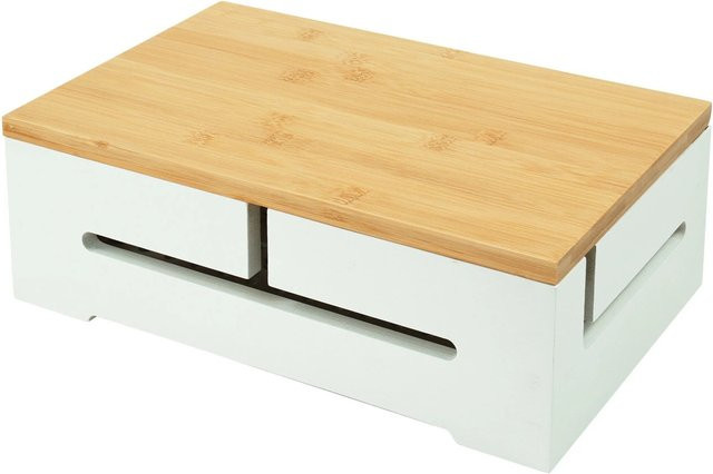 Relaxdays Kabelbox aus Bambus mit Magnetdeckel in Weiß, B/T/H: 32 x 11 x 22 cm - Bild 1