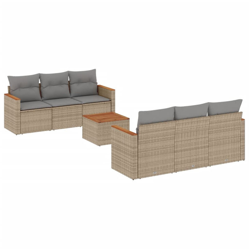 Vidaxl 7-teiliges Gartenmöbel-Set mit Kissen in Beige aus Rattan und Holz - Bild 2