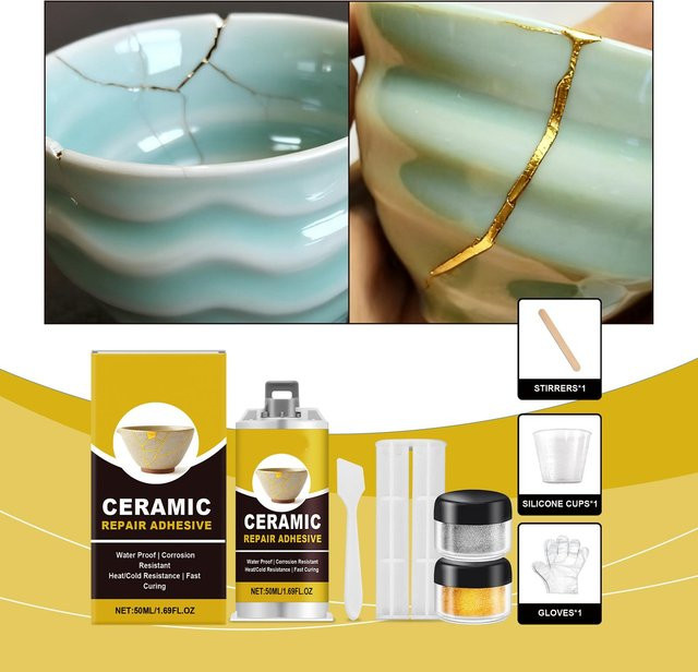 Viceer Keramik-Kleber Set für Porzellan und Glas in Gelb, 50 ml - Bild 1