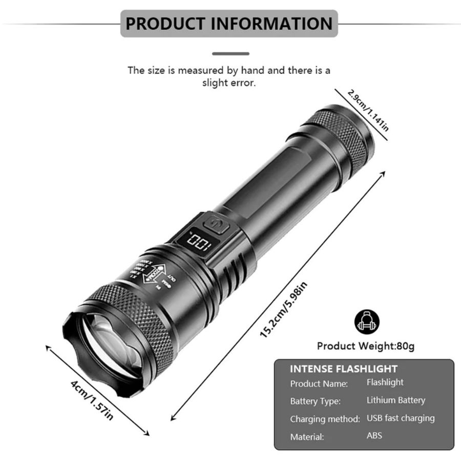 NEWBIRTH LED-Taschenlampe mit Display, wiederaufladbare USB-Taschenlampe mit Teleskop-Zoom - Bild 6