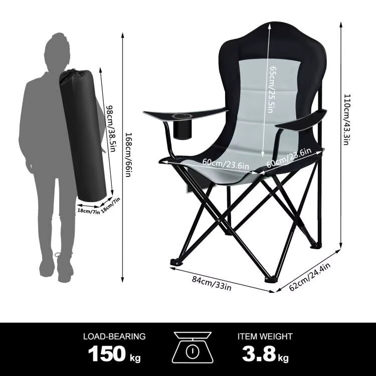 WOLTU faltbarer Campingstuhl in Grau mit Seitentasche und Getränkehalter für Garten, Terrasse und Outdoor-Aktivitäten - Bild 5