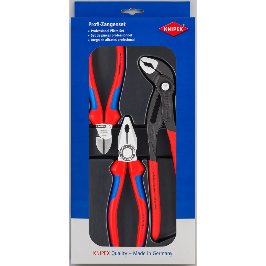 Knipex Zangen-Set Bestseller-Paket bestehend aus Kombizange, Seitenschneider und Wasserpumpenzange in Blau und Schwarz - Bild 2