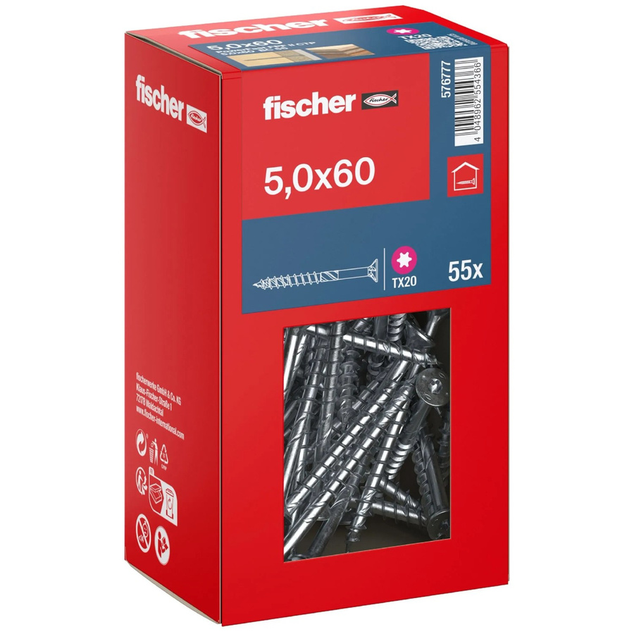 Fischer PowerFast II Senkkopf TX Teilgewinde Schraube aus verzinktem Stahl, Farbe: Silber, Durchmesser: 5 mm, Länge: 60 mm, 55 Stück - Bild 2