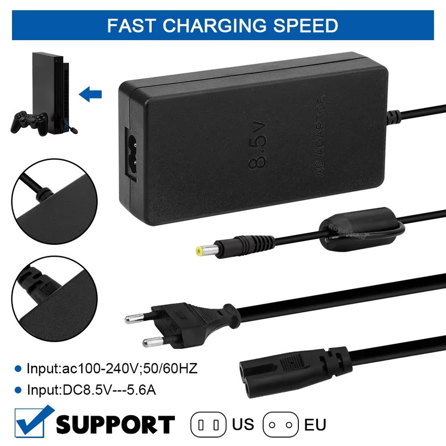 Sony Netzteil für PlayStation 2 Slim 70000 Konsole, Ersatz-AC-Adapter Ladekabel in Schwarz, 8,5V DC - Bild 5