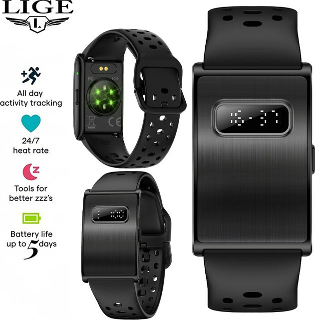 LIGE Smart-Armband ohne Display in Schwarz mit Herzfrequenzmessung und Gesundheitsfunktionen, wasserdichter Fitness Tracker für Damen und Herren - Bild 1