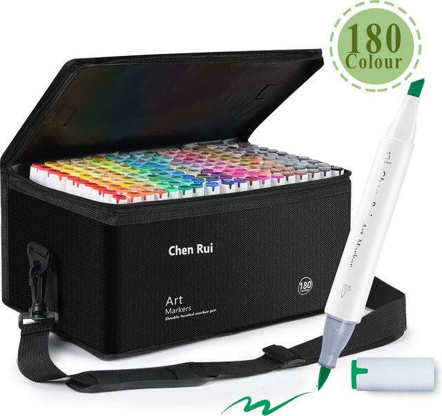 CHENRUI Permanent Art Marker Pens Set mit Dual Tip Brush und Beitel in Multicolour für Illustrationen und Schule - Bild 1