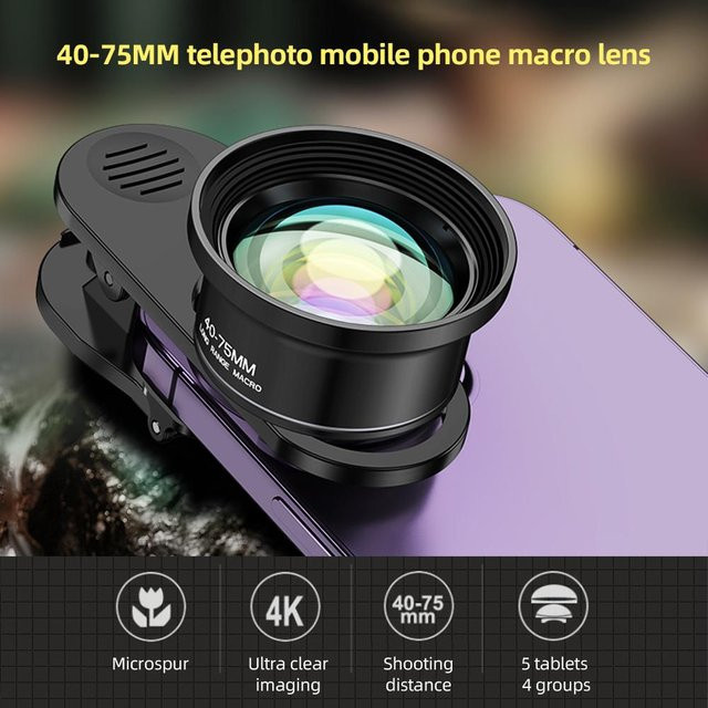 ZuiyouPet1 Smartphone Makro-Objektiv 4K Hochauflösende Handy-Kamera-Linse mit Handy-Clip in Schwarz - Bild 1