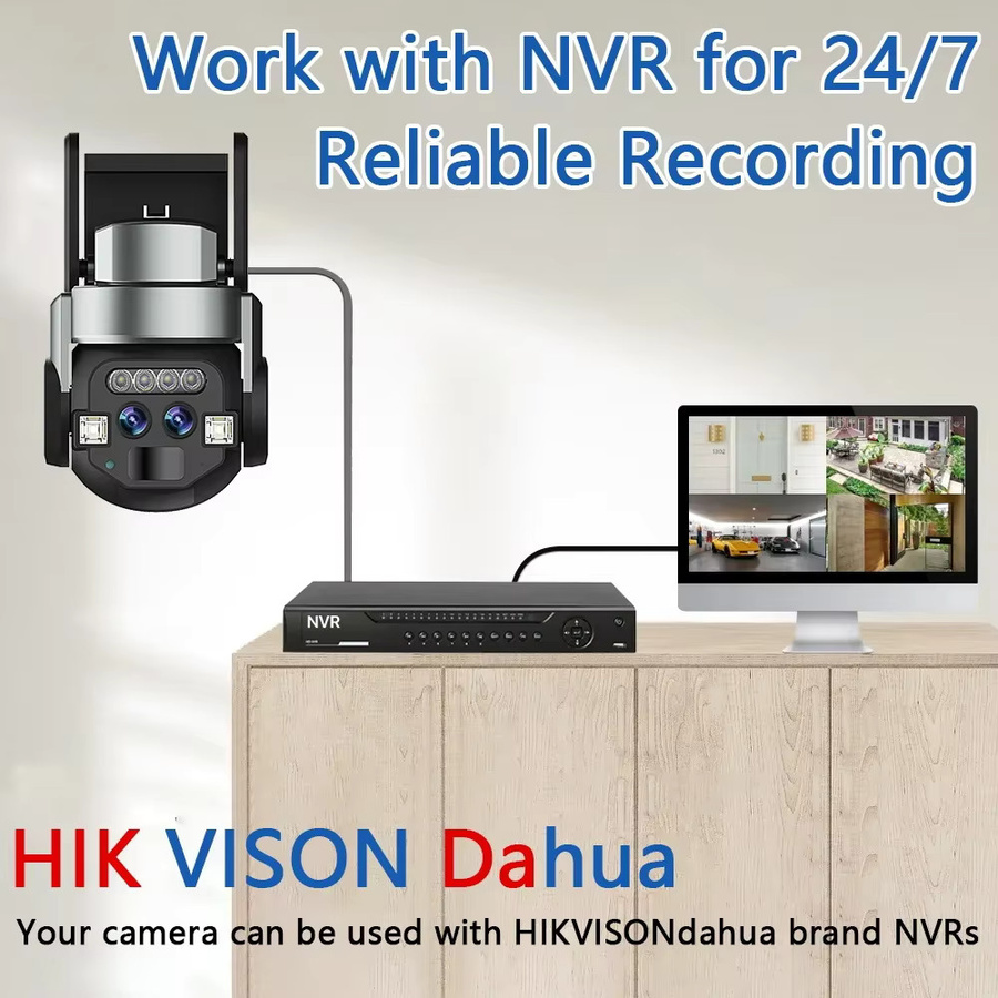 Devoccvo 4K 8MP Drahtlose PTZ IP-Überwachungskamera mit Dual-Objektiv, 10-fachem Zoom und automatischer Verfolgung, WLAN-Videoüberwachung für den Außenbereich mit 2-Wege-Audio, Schwarz - Bild 3
