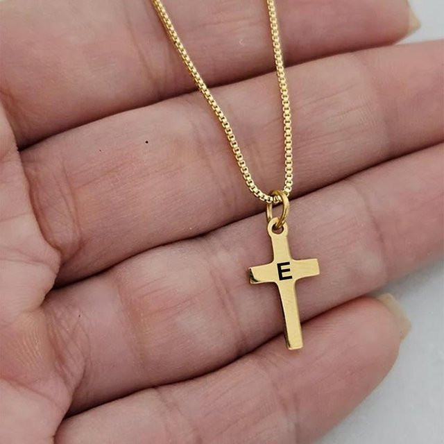 Halskette mit Kreuz Anhänger, vergoldeter Edelstahl, Kinder - Bild 1