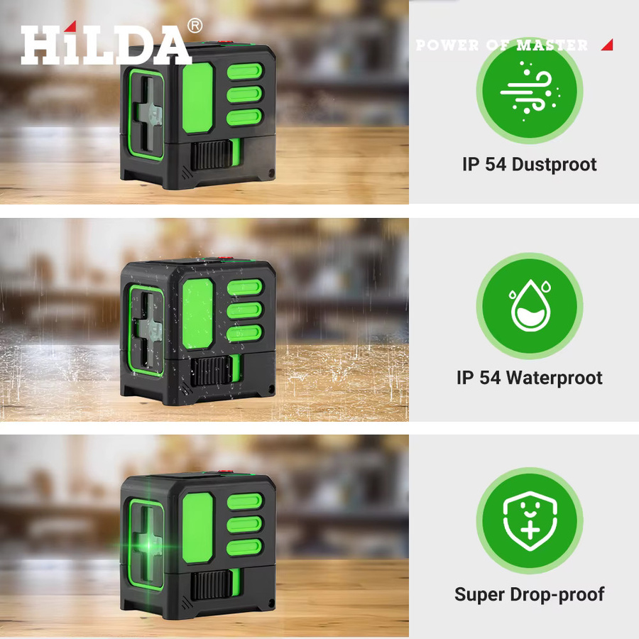 Hilda Laser Level Grün 2 Linien Kreuzlinienlaser IP55 selbstnivellierend horizontal und vertikal mit 15m Reichweite - Bild 3
