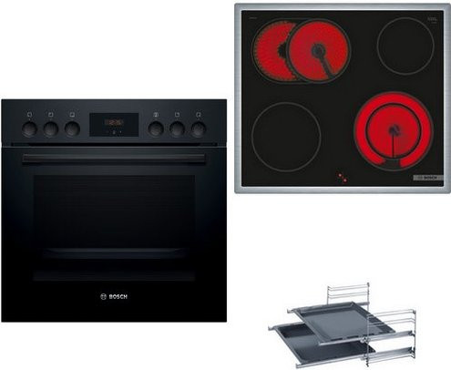 Bosch Herdset bestehend aus Glaskeramikkochfeld und Einbaubackofen in Schwarz, Breite: 60,0 cm, Höhe: 56,0 cm, Tiefe: 56,8 cm - Bild 1