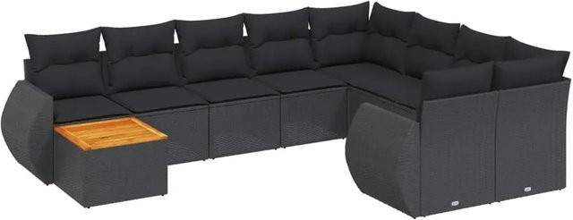 vidaXL 10-tlg. Garten-Sofagarnitur in L-Form aus Polyrattan mit Kissen, Schwarz - Bild 1