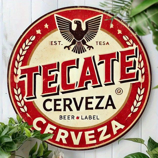 Potdemiel Aluminiumschild TECATE Bier-Logo mit Adlermuster in Rot und Weiß, Breite: 19,81 cm, Höhe: 19,81 cm - Bild 1