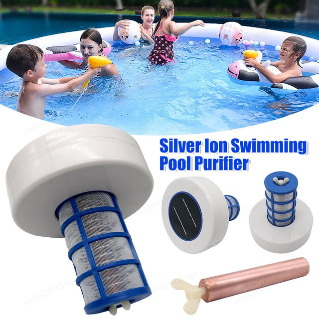 Solarbetriebener Schwimmbad Ionisator zur Wasserreinigung mit Kupfer- und Silberionen in Silber und Weiß - Bild 1