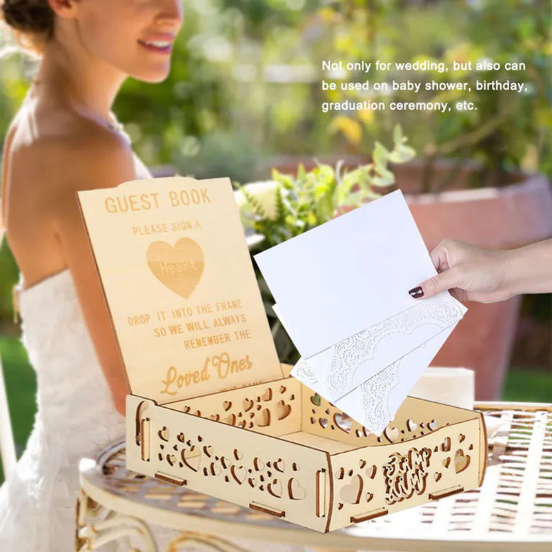 Tooarts Holz Gästebuch Box und Kartenhalter in Braun und Beige für Hochzeit und Geburtstag, Rustikaler Design-Geschenkehalter für romantische Anlässe - Bild 2