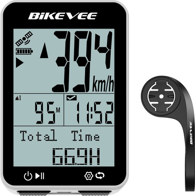 Bikevee Kabelloser GPS Fahrradcomputer in Schwarz-Weiß mit Kilometerzähler, Stoppuhr und wasserdichter Funktion - Bild 1