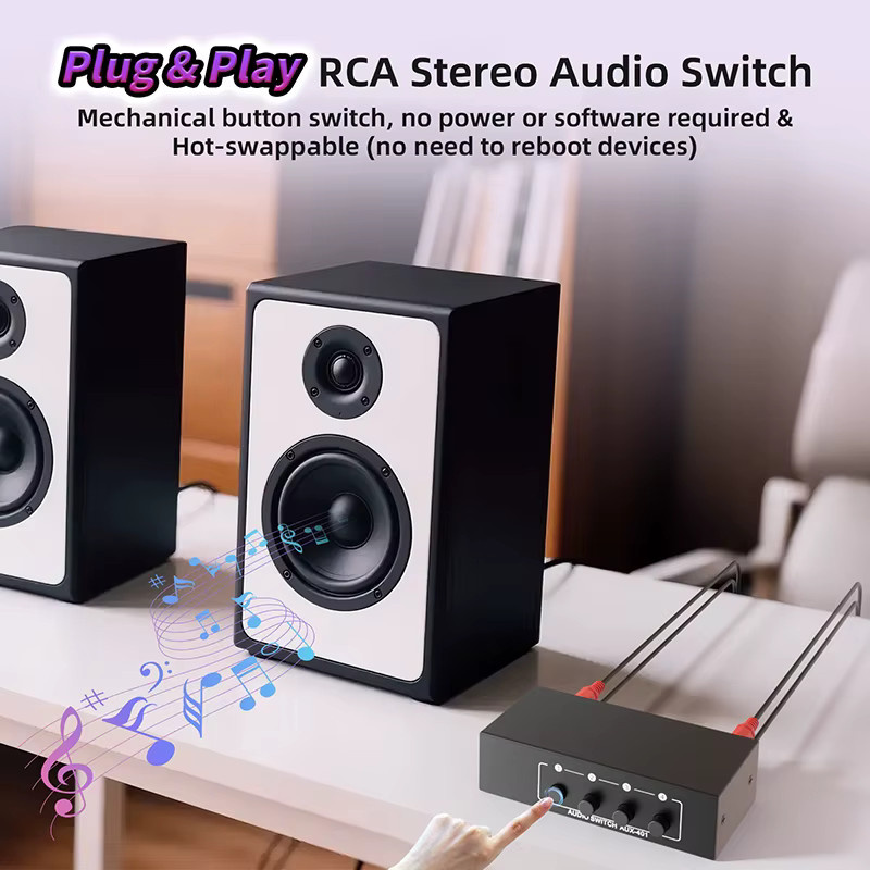 HDmatters RCA AUX Audio-Umschalter 4-in-1 Bidirektionaler Wahlschalter für 3,5mm Klinke und RCA L/R in Schwarz - Bild 4