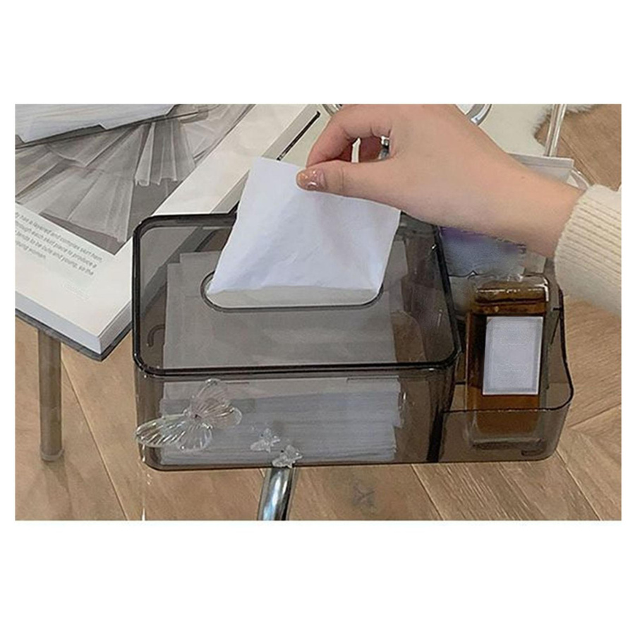 OutsideWorld Multifunktionale Taschentuchbox aus transparentem PET mit Seitenorganizer in Weiß - Bild 4