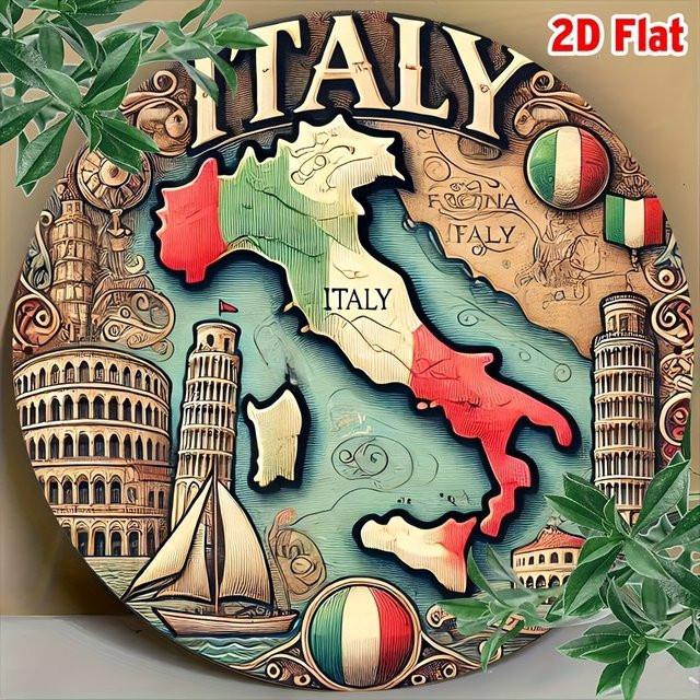Potdemiel Vintage Italien Landkarte Wanddeko aus Metall, Rund, Mehrfarbig, Durchmesser: 20 cm - Bild 1