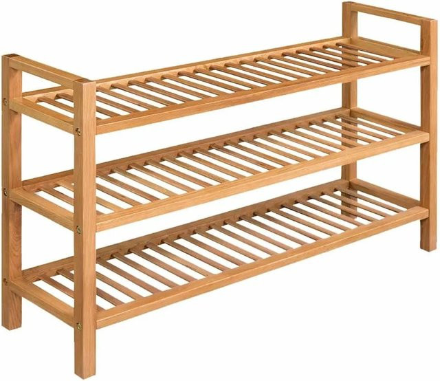 vidaXL Schuhregal aus massivem Eichenholz in Braun mit 3 Etagen, B: 100 cm, T: 27 cm, H: 60 cm - Bild 1