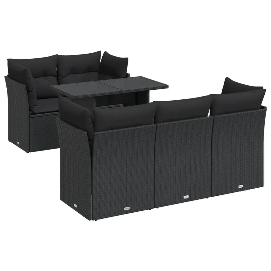 vidaXL 6-teilige Garten-Sofagarnitur aus Poly-Rattan mit Kissen in Schwarz - Bild 2