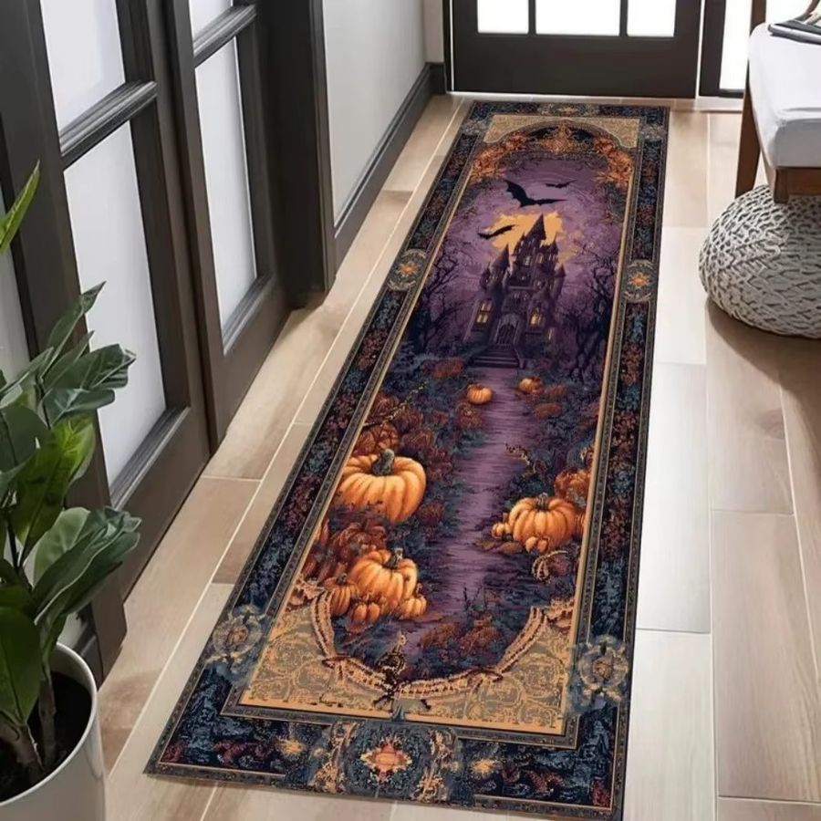 VIKAMA Halloween Fußmatte mit Spinnennetz-Druck, waschbarer Teppich für Eingangsbereich, Wohnzimmer oder Badezimmer - Bild 1