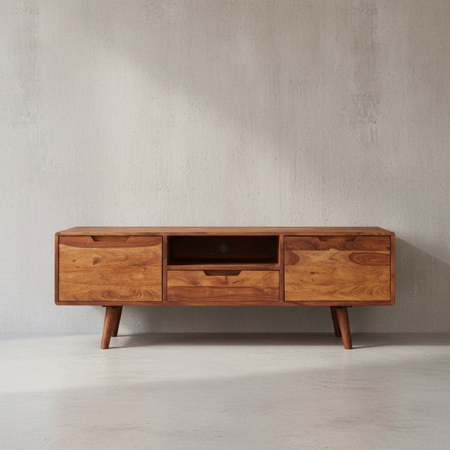 KADIMA DESIGN Massives Lowboard aus Sheesham Massivholz im Landhausstil in Braun, B/T/H: 135 x 45 x 51 cm - Bild 1