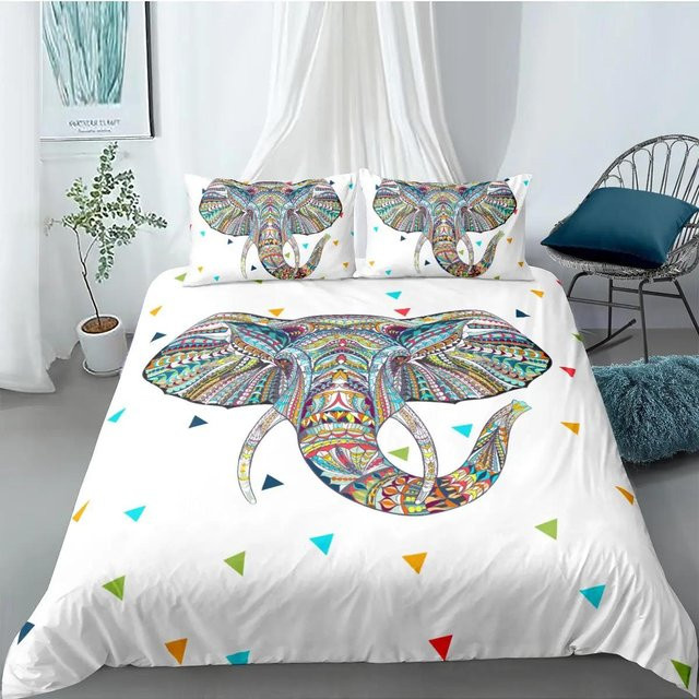 Bettwäscheset Elefanten im Boho-Stil von Your Warm Home, 3-teiliges Mikrofaser-Bettbezug-Set mit Kissenbezügen, Farbe: Weiß, B/H: 240 x 210 cm - Bild 1