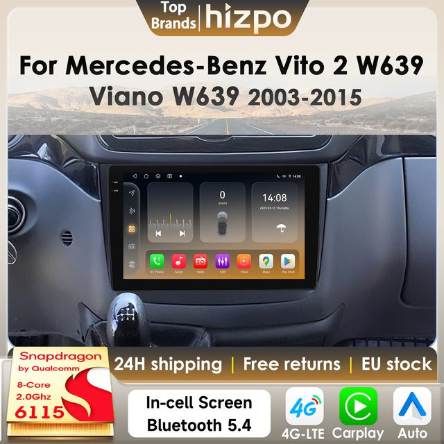 Hizpo Android 14 Auto-Multimedia-Player für Mercedes-Benz Vito und Viano W639 (2003 - 2015) mit Carplay, 360-Grad-Kamera und Snapdragon 6115, Schwarz - Bild 1