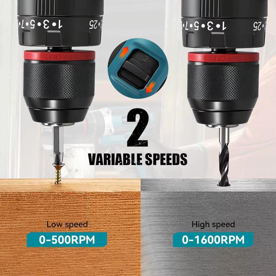 YOFIDRA 3in1 Akku-Schlagbohrmaschine und Drehmoment-Schrauber Set mit 25+3 Stufen, kompatibel mit Makita 21V Akkus - Bild 5