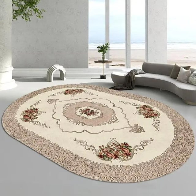 Ovaler Luxus-Wohnzimmerteppich von Wucifang Jewelry in Beige, Waschbar und Rutschfest, B/T: 160 x 80 cm - Bild 1