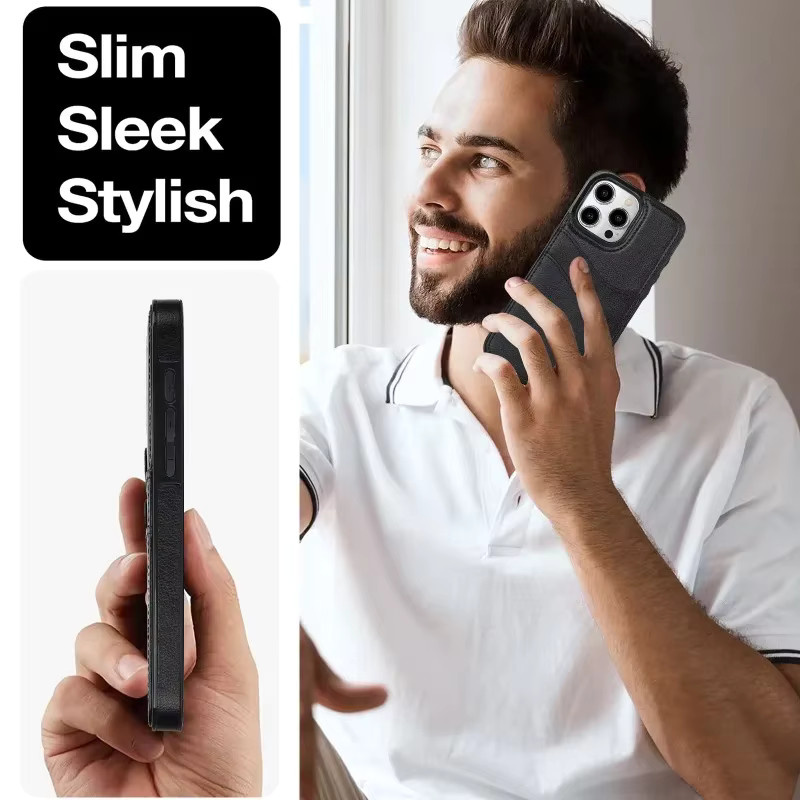 szHAIyu Brieftasche aus PU-Leder mit Kartenhalter und Handyhülle für iPhone Modelle in Schwarz oder Braun - Bild 3