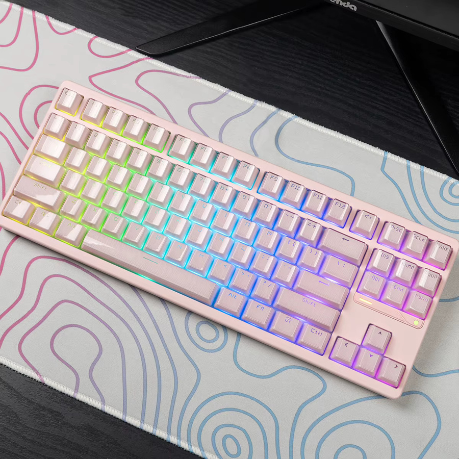Venit Keys Tastenkappen Pink Jelly mit Side Print und Ice Crystal Translucent Effekt, 134 Tasten, OEM Profile, Double Shot für Cherry MX mechanische Tastaturen, Pink/Weiß - Bild 2