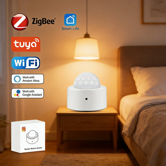 Tuya Zigbee PIR Infrarot-Bewegungssensor zur Erkennung menschlicher Körper in Weiß mit Smart-Alarm für Alexa und Google Assistant - Bild 1