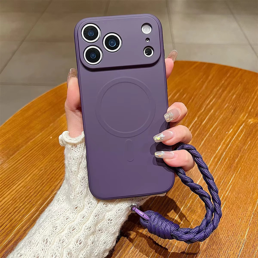 MagSafe Handyhülle aus weichem Silikon mit magnetischer Handschlaufe für Apple iPhone 17 16 15 14 Pro Max in Purple - Bild 3