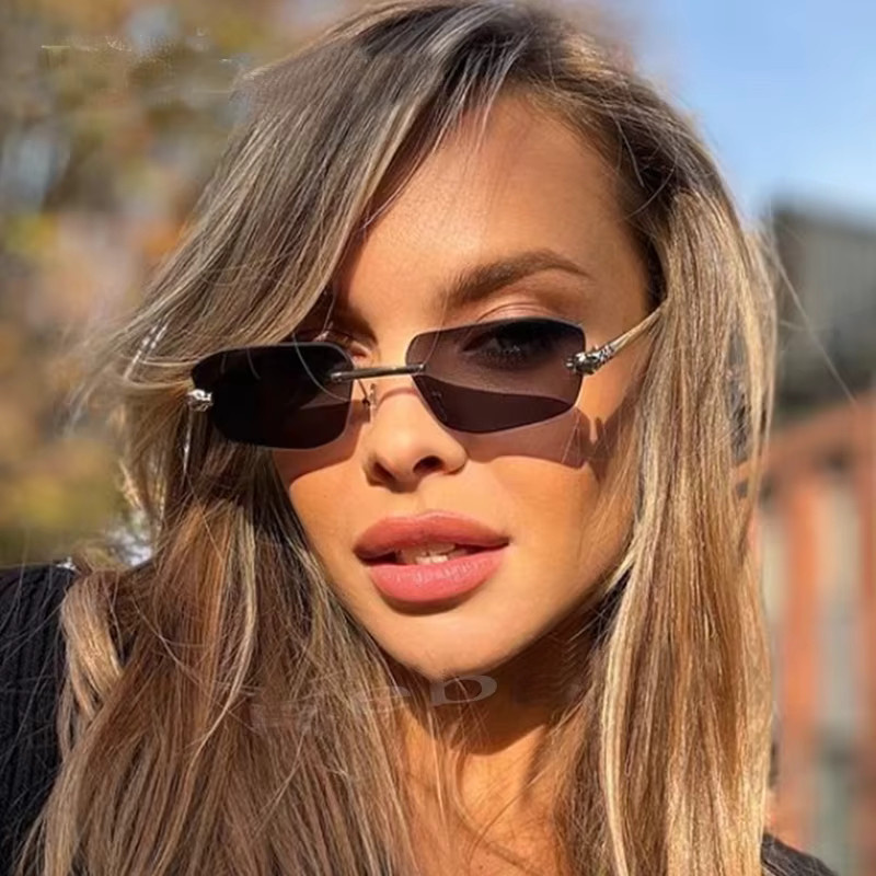 GLTRENDY Sonnenbrille, randlos, rechteckig, Metall, Damen, Braun - Bild 3