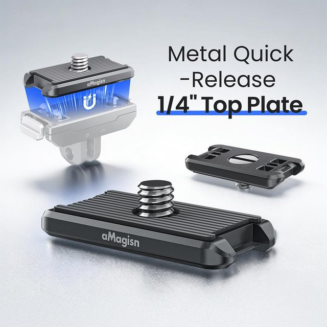 Insta360 Metall-Magnet-Schnellwechselbasis mit 1/4 Top Cap Kamera-Adapterhalterung in Schwarz für DJI Action - Bild 1