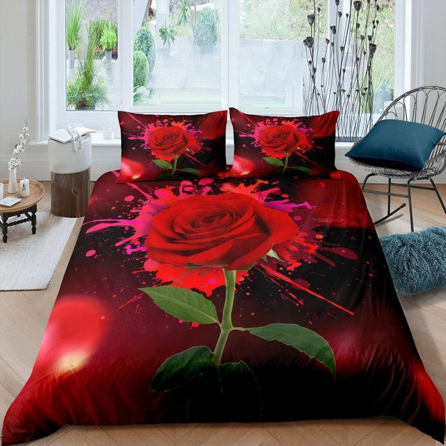 Bettwäsche Set Your Warm Home mit Rosenblüten Druck in Rot, King Size Bettbezug und 2 Kissenbezüge, B/T/H: 133 x 200 x 70 cm - Bild 1
