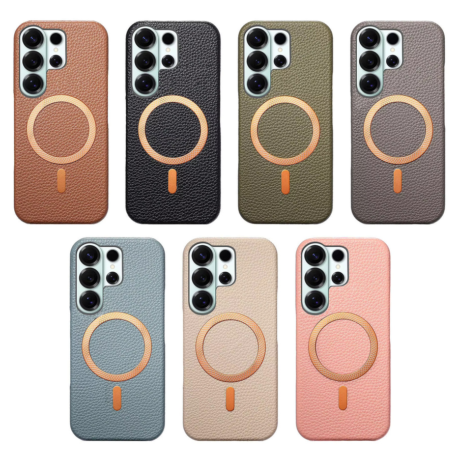 Business Lychee Magnetische Leder-Handyhülle für Samsung S26 Ultra S25 Plus S24 A36 A17 A07 in Beige mit MagSafe und stoßfestem Schutz - Bild 3
