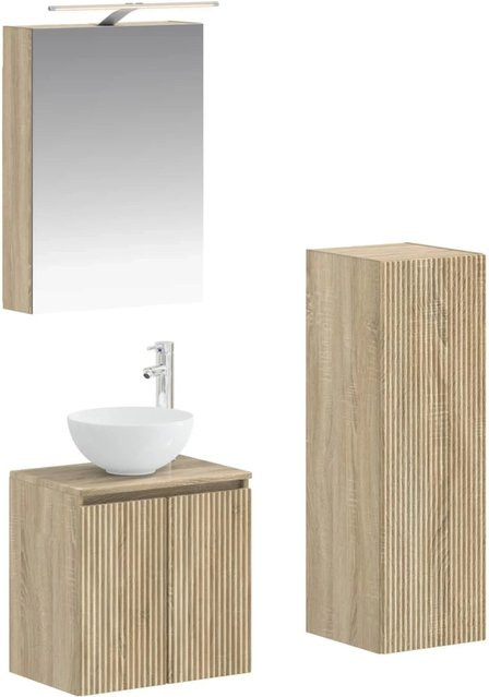 vidaXL Badezimmermöbel-Set 4-teilig in Sonoma-Eiche mit Waschtischunterschrank, Wandschrank und Spiegelschrank, Farbe: Braun - Bild 1