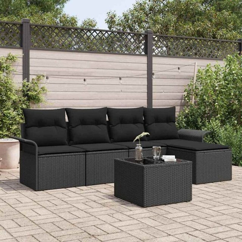 vidaxl Garten-Sofa-Set aus Poly-Rattan mit 6 Teilen und Kissen in Schwarz - Bild 1