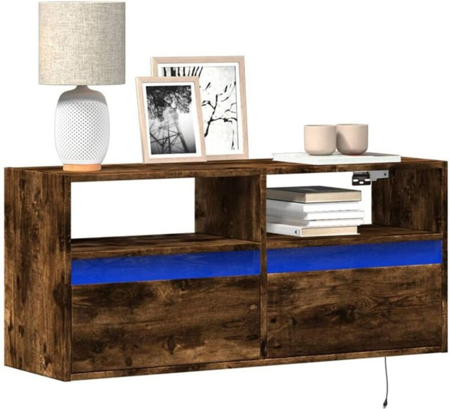 Modernes TV-Wandregal mit LED-Beleuchtung von vidaxl in Räuchereiche, B/T/H: 100 x 31 x 45 cm - Bild 1