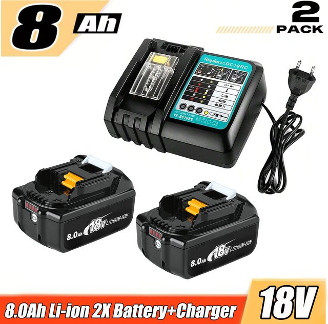 Makita Akku Set mit 2 Ersatzakkus 18 V 8,0 Ah und DC18RC Ladegerät 14,4 V-18 V 3,0 Ah - Bild 1